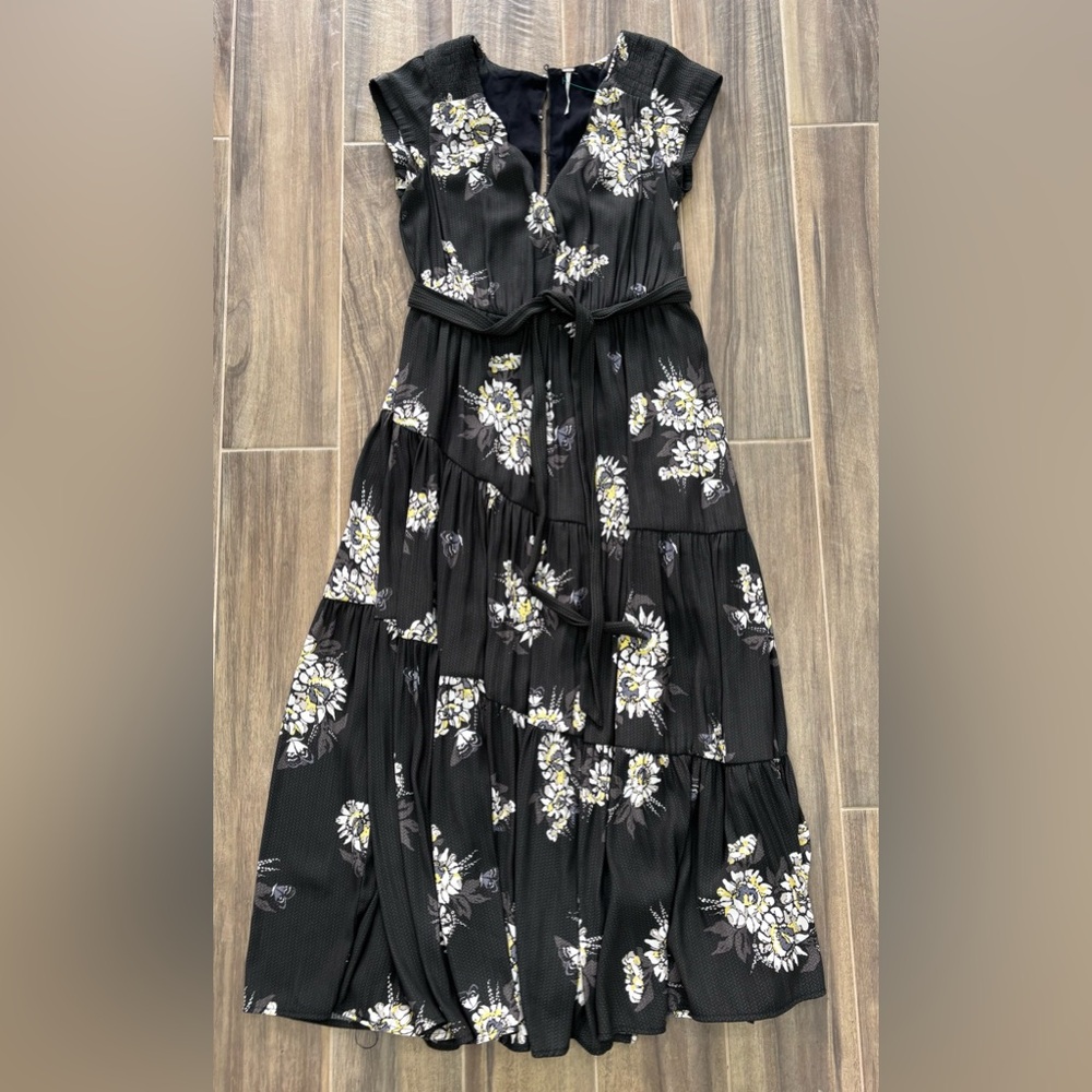 Black Floral Lined Full length Free People Dress